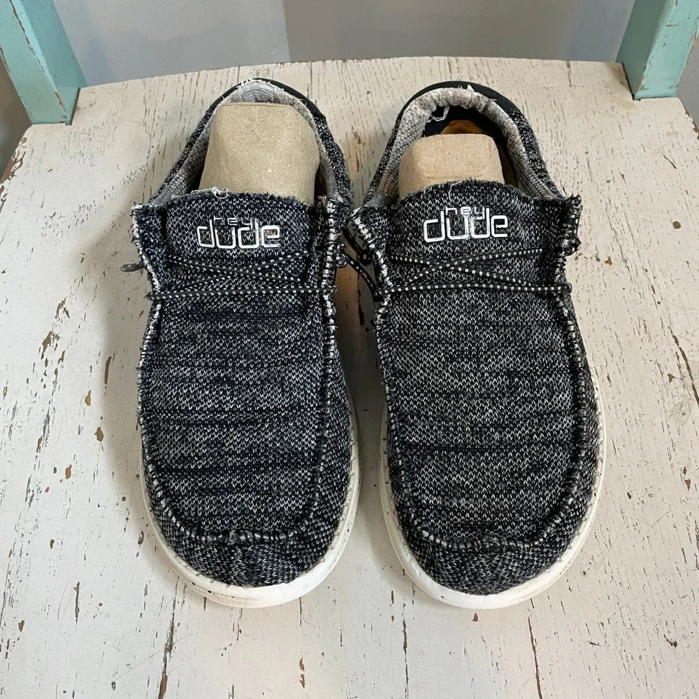 Hey Dude Wally Youth Sox Black White Kids Slip On Loafers Size 5Y 130134956